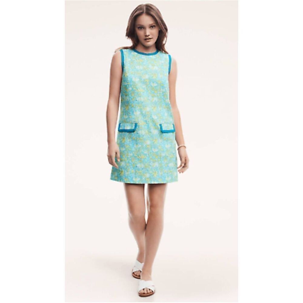 Brooks Brothers Cotton Vintage Style Lamb Print Blue Green Shift Dress Size 4